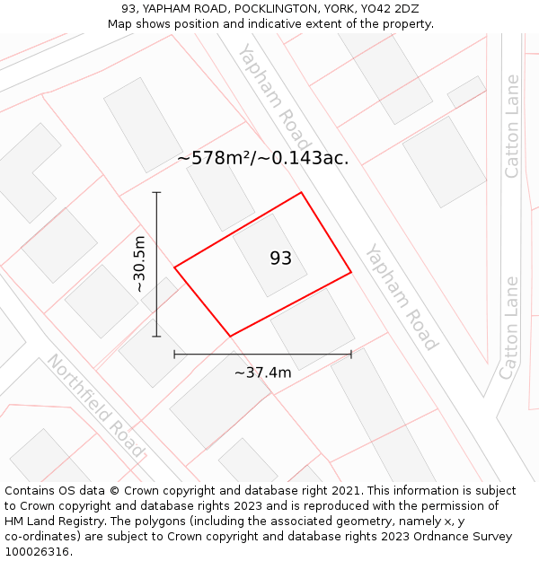 93, YAPHAM ROAD, POCKLINGTON, YORK, YO42 2DZ: Plot and title map