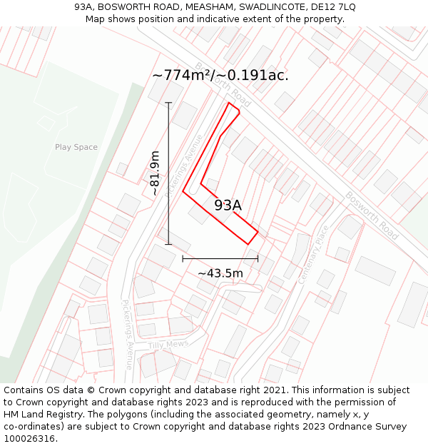 93A, BOSWORTH ROAD, MEASHAM, SWADLINCOTE, DE12 7LQ: Plot and title map