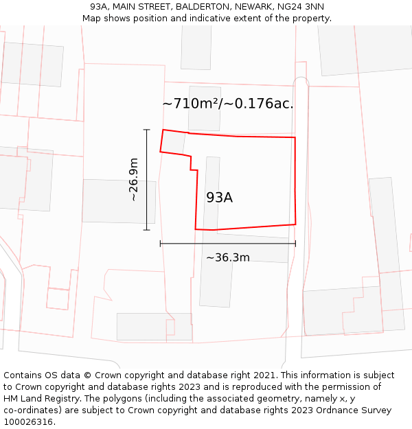 93A, MAIN STREET, BALDERTON, NEWARK, NG24 3NN: Plot and title map