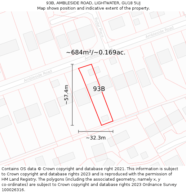 93B, AMBLESIDE ROAD, LIGHTWATER, GU18 5UJ: Plot and title map