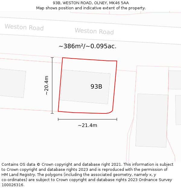 93B, WESTON ROAD, OLNEY, MK46 5AA: Plot and title map