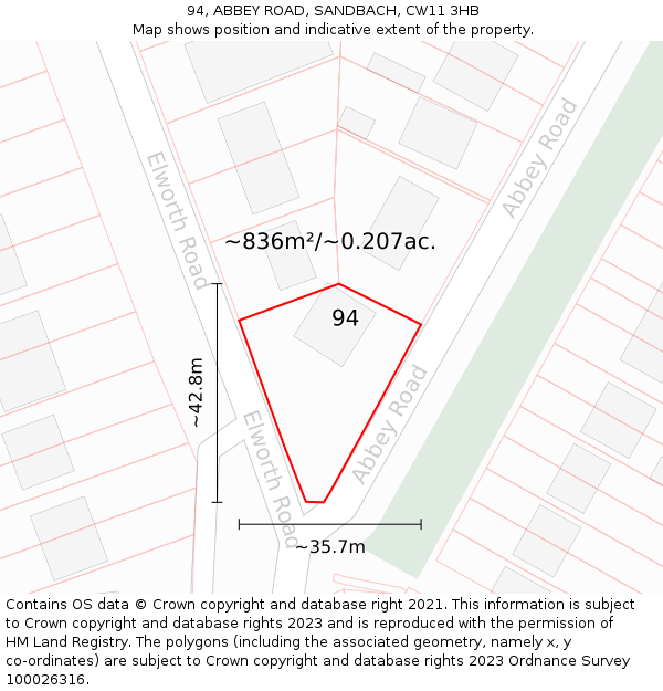 94, ABBEY ROAD, SANDBACH, CW11 3HB: Plot and title map