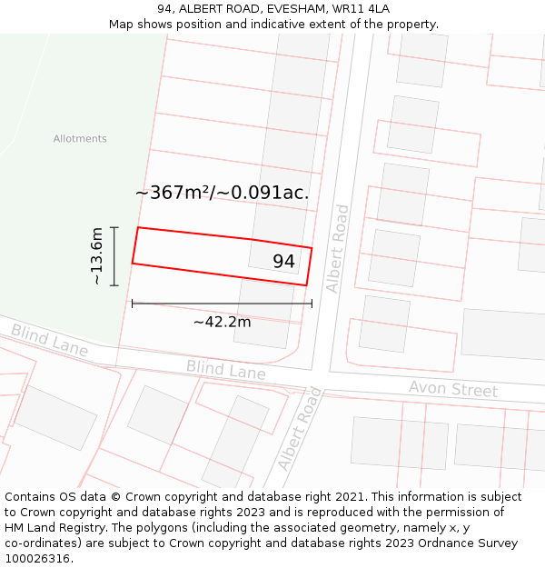 94, ALBERT ROAD, EVESHAM, WR11 4LA: Plot and title map