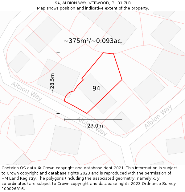 94, ALBION WAY, VERWOOD, BH31 7LR: Plot and title map