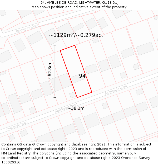 94, AMBLESIDE ROAD, LIGHTWATER, GU18 5UJ: Plot and title map