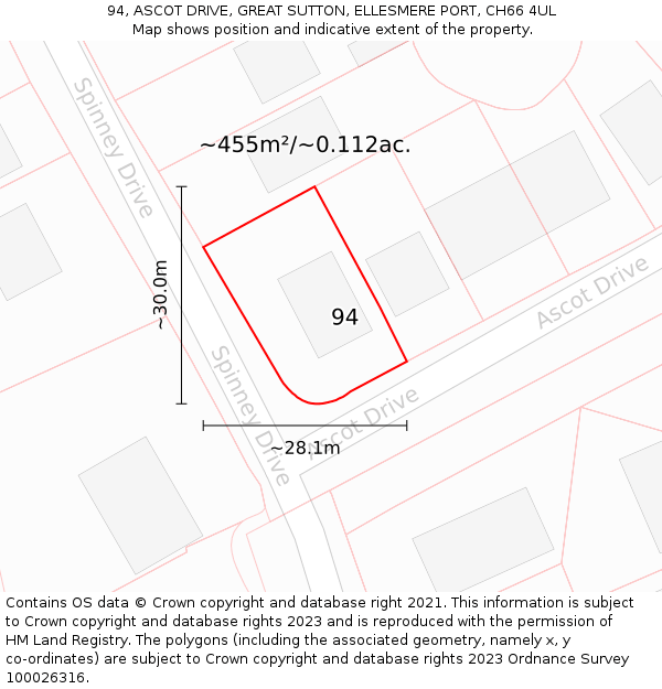 94, ASCOT DRIVE, GREAT SUTTON, ELLESMERE PORT, CH66 4UL: Plot and title map