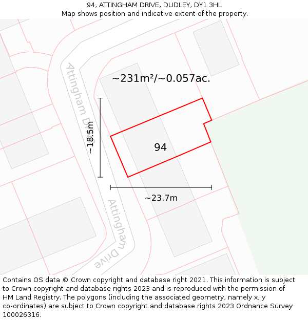 94, ATTINGHAM DRIVE, DUDLEY, DY1 3HL: Plot and title map