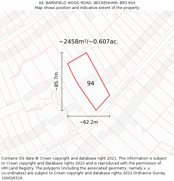 94, BARNFIELD WOOD ROAD, BECKENHAM, BR3 6SX: Plot and title map