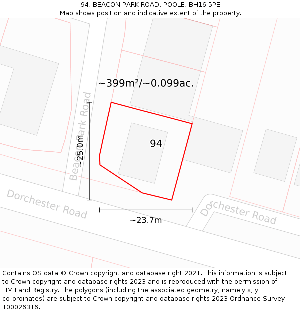 94, BEACON PARK ROAD, POOLE, BH16 5PE: Plot and title map