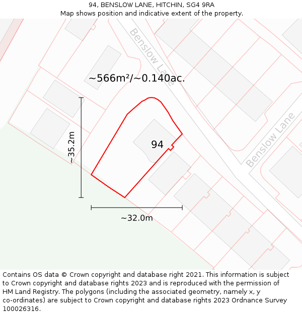 94, BENSLOW LANE, HITCHIN, SG4 9RA: Plot and title map