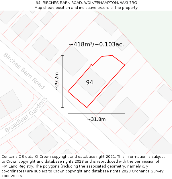 94, BIRCHES BARN ROAD, WOLVERHAMPTON, WV3 7BG: Plot and title map
