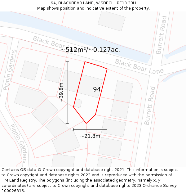 94, BLACKBEAR LANE, WISBECH, PE13 3RU: Plot and title map