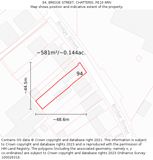 94, BRIDGE STREET, CHATTERIS, PE16 6RN: Plot and title map