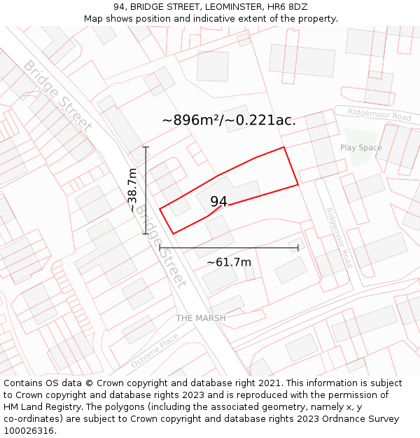 94, BRIDGE STREET, LEOMINSTER, HR6 8DZ: Plot and title map