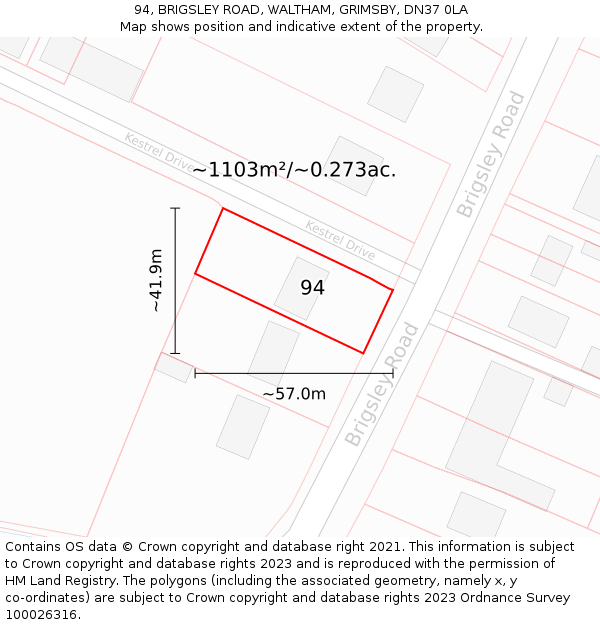 94, BRIGSLEY ROAD, WALTHAM, GRIMSBY, DN37 0LA: Plot and title map