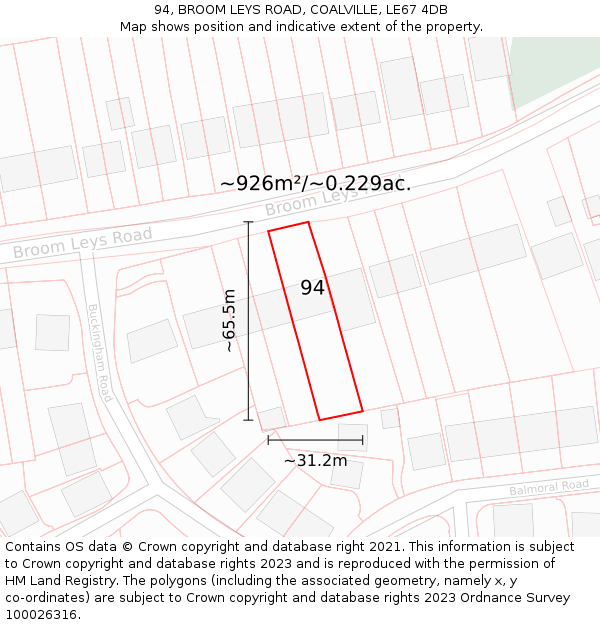 94, BROOM LEYS ROAD, COALVILLE, LE67 4DB: Plot and title map