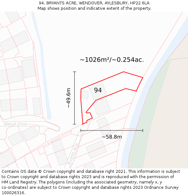 94, BRYANTS ACRE, WENDOVER, AYLESBURY, HP22 6LA: Plot and title map