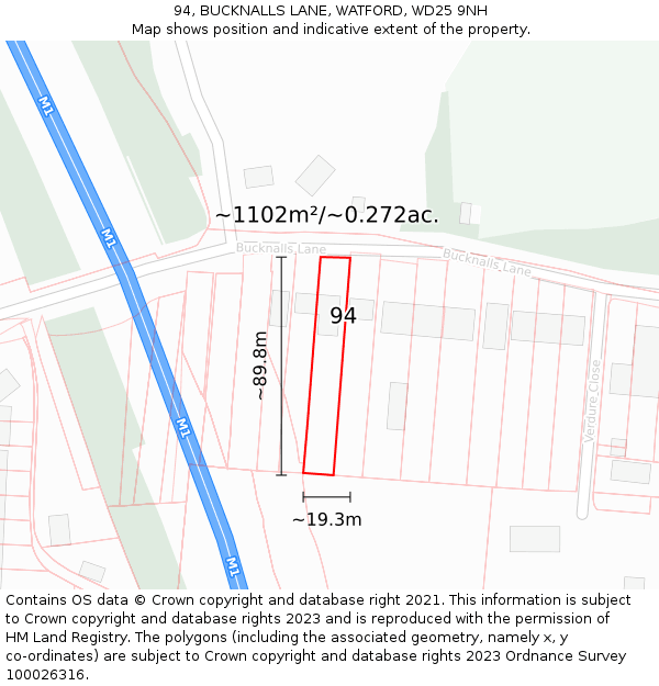 94, BUCKNALLS LANE, WATFORD, WD25 9NH: Plot and title map