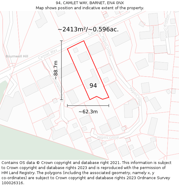 94, CAMLET WAY, BARNET, EN4 0NX: Plot and title map