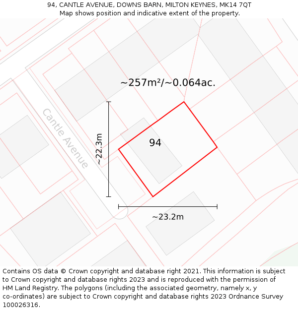 94, CANTLE AVENUE, DOWNS BARN, MILTON KEYNES, MK14 7QT: Plot and title map