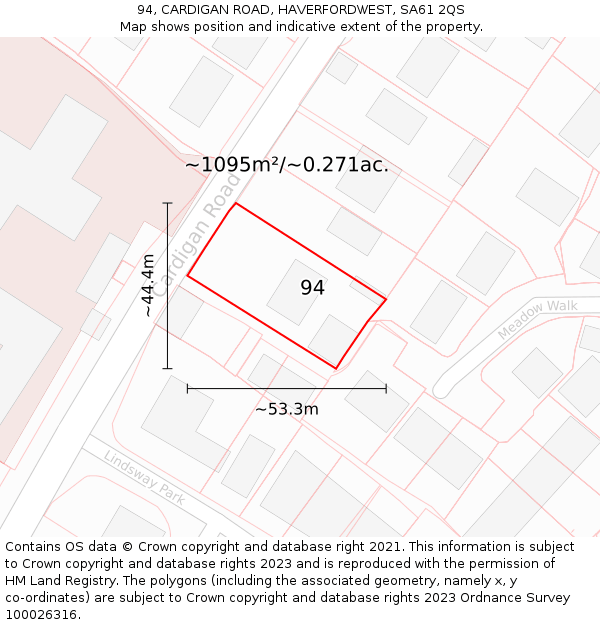 94, CARDIGAN ROAD, HAVERFORDWEST, SA61 2QS: Plot and title map