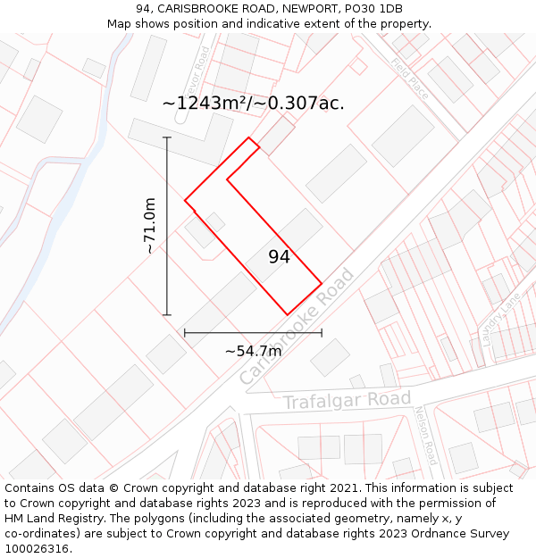 94, CARISBROOKE ROAD, NEWPORT, PO30 1DB: Plot and title map