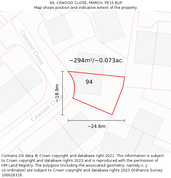 94, CAWOOD CLOSE, MARCH, PE15 8UP: Plot and title map