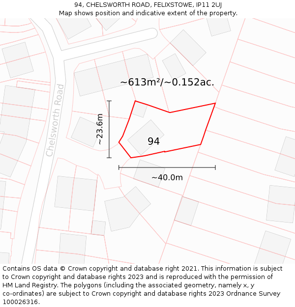 94, CHELSWORTH ROAD, FELIXSTOWE, IP11 2UJ: Plot and title map