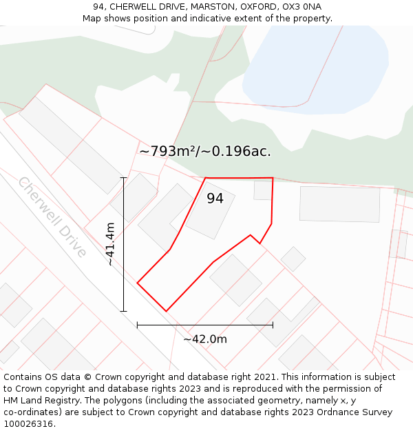 94, CHERWELL DRIVE, MARSTON, OXFORD, OX3 0NA: Plot and title map