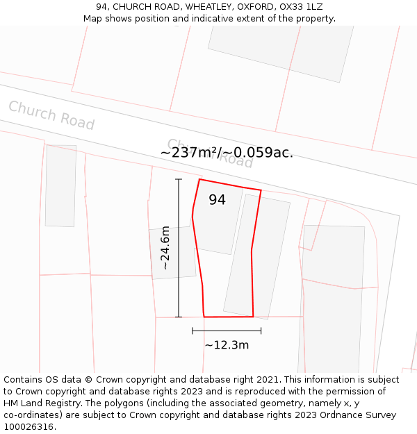 94, CHURCH ROAD, WHEATLEY, OXFORD, OX33 1LZ: Plot and title map