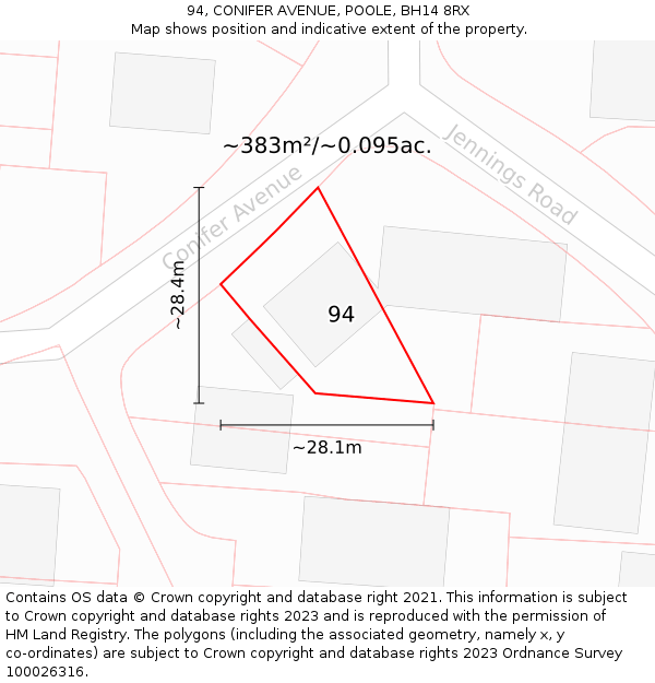 94, CONIFER AVENUE, POOLE, BH14 8RX: Plot and title map