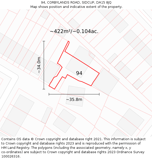 94, CORBYLANDS ROAD, SIDCUP, DA15 8JQ: Plot and title map