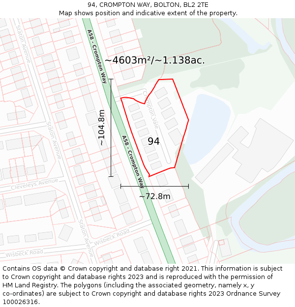 94, CROMPTON WAY, BOLTON, BL2 2TE: Plot and title map