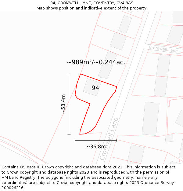 94, CROMWELL LANE, COVENTRY, CV4 8AS: Plot and title map