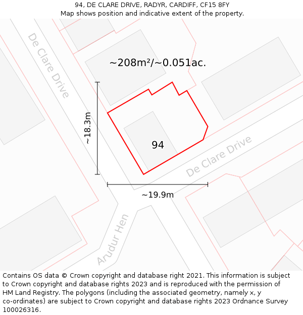 94, DE CLARE DRIVE, RADYR, CARDIFF, CF15 8FY: Plot and title map