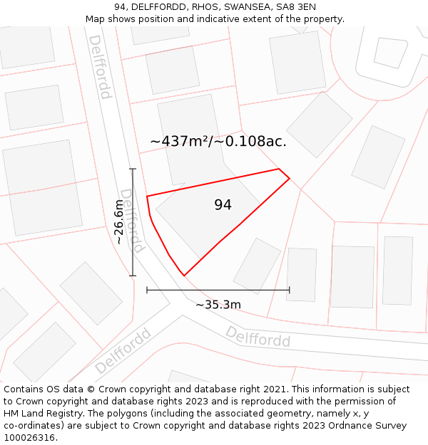 94, DELFFORDD, RHOS, SWANSEA, SA8 3EN: Plot and title map