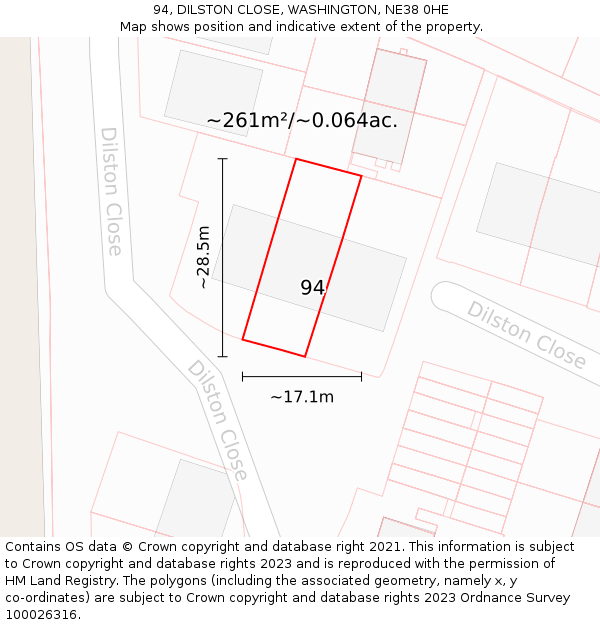 94, DILSTON CLOSE, WASHINGTON, NE38 0HE: Plot and title map