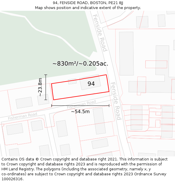 94, FENSIDE ROAD, BOSTON, PE21 8JJ: Plot and title map