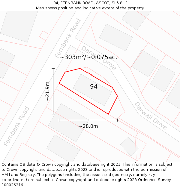 94, FERNBANK ROAD, ASCOT, SL5 8HF: Plot and title map