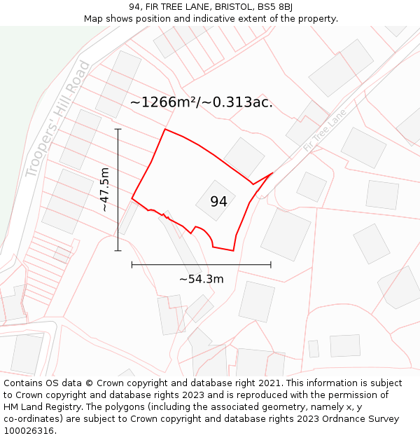 94, FIR TREE LANE, BRISTOL, BS5 8BJ: Plot and title map