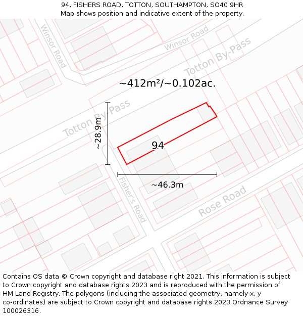 94, FISHERS ROAD, TOTTON, SOUTHAMPTON, SO40 9HR: Plot and title map