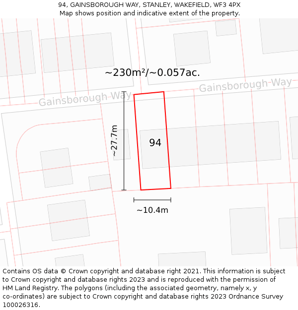 94, GAINSBOROUGH WAY, STANLEY, WAKEFIELD, WF3 4PX: Plot and title map