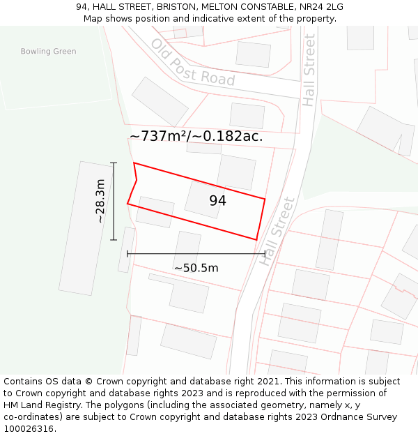 94, HALL STREET, BRISTON, MELTON CONSTABLE, NR24 2LG: Plot and title map