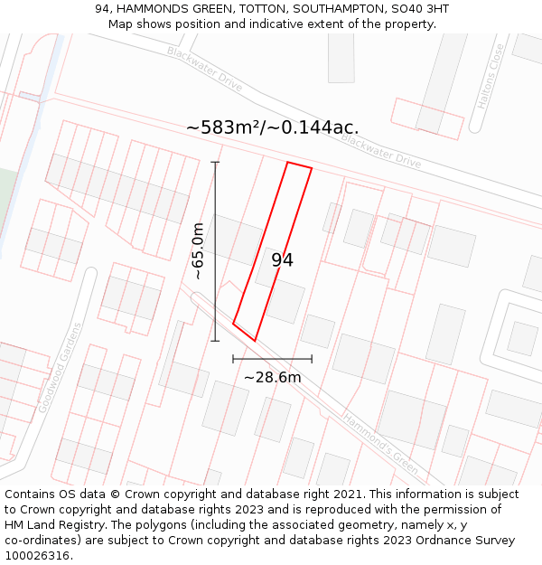 94, HAMMONDS GREEN, TOTTON, SOUTHAMPTON, SO40 3HT: Plot and title map