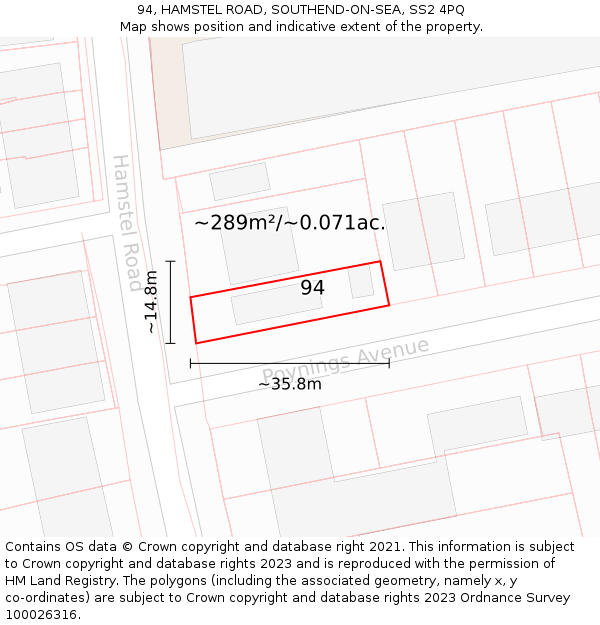 94, HAMSTEL ROAD, SOUTHEND-ON-SEA, SS2 4PQ: Plot and title map