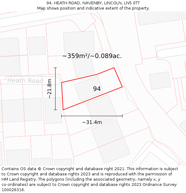 94, HEATH ROAD, NAVENBY, LINCOLN, LN5 0TT: Plot and title map