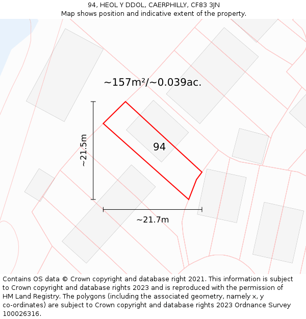 94, HEOL Y DDOL, CAERPHILLY, CF83 3JN: Plot and title map