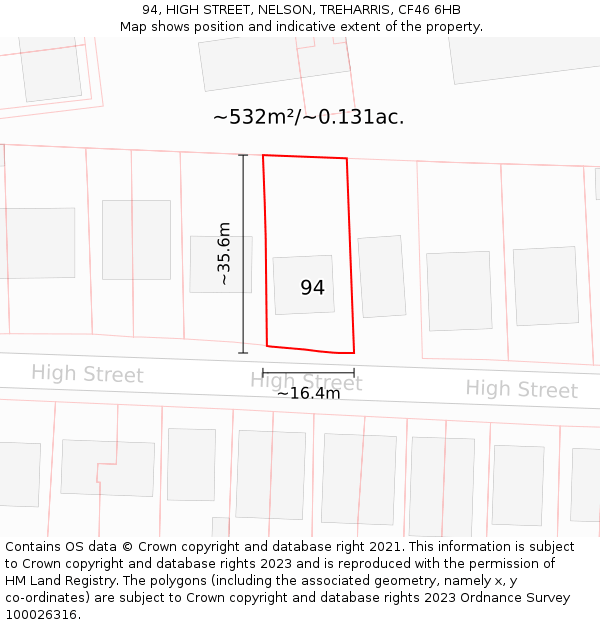 94, HIGH STREET, NELSON, TREHARRIS, CF46 6HB: Plot and title map