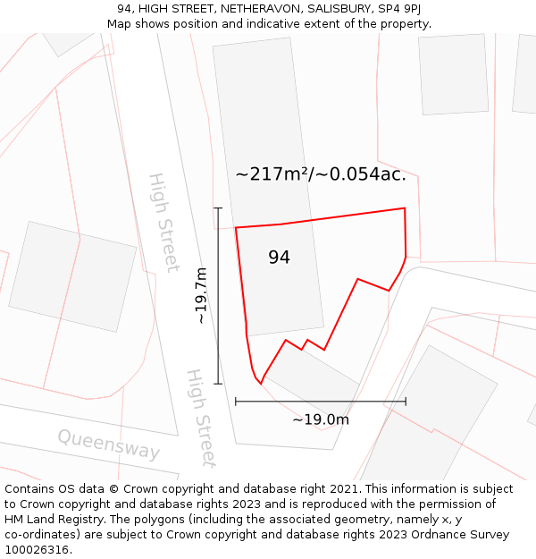 94, HIGH STREET, NETHERAVON, SALISBURY, SP4 9PJ: Plot and title map