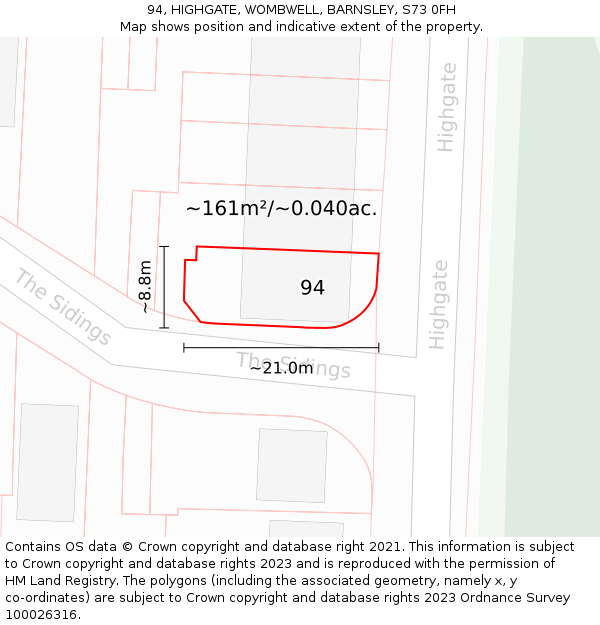 94, HIGHGATE, WOMBWELL, BARNSLEY, S73 0FH: Plot and title map